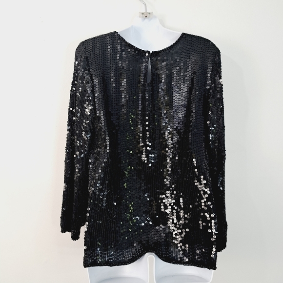 Royal Feelings Black Silk All Over Sequin‎ Vintage  Evening Top - Picture 5 of 7